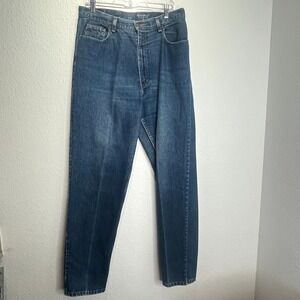 Vintage Eddie Bauer Jeans Womens 16 Tall Blue Denim Logo Tapered Leg Outdoor